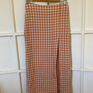 Paloma Wool Orange Gingham Midi Skirt With Slit S